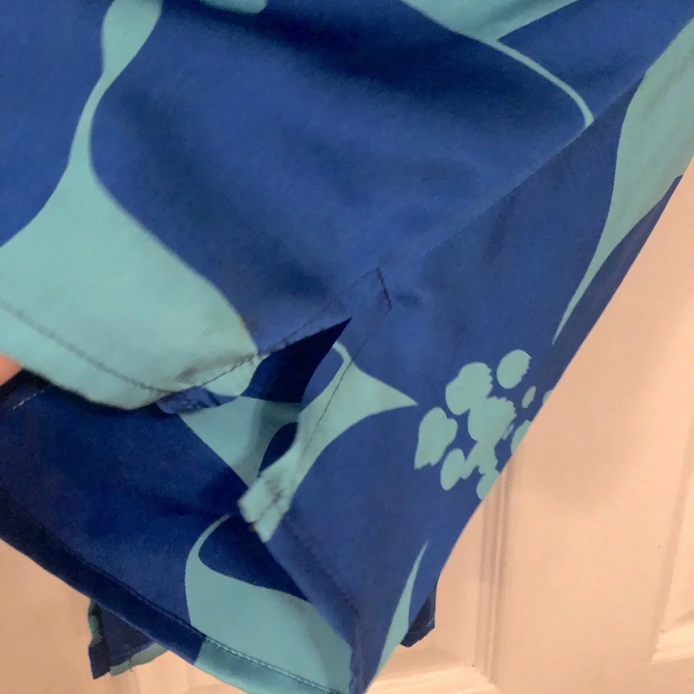 SILK turquoise blue large floral capri Bermuda  pants  XS drawstring - Picture 10 of 10